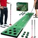Wekin Golf Pong Game Set,Indoor Putting GreenTurf Mat with 2 Adjustable Putters, 2 Balls,16 Hole Covers, Golf Training Mat for Backyard,Office,Game Room &House Parties