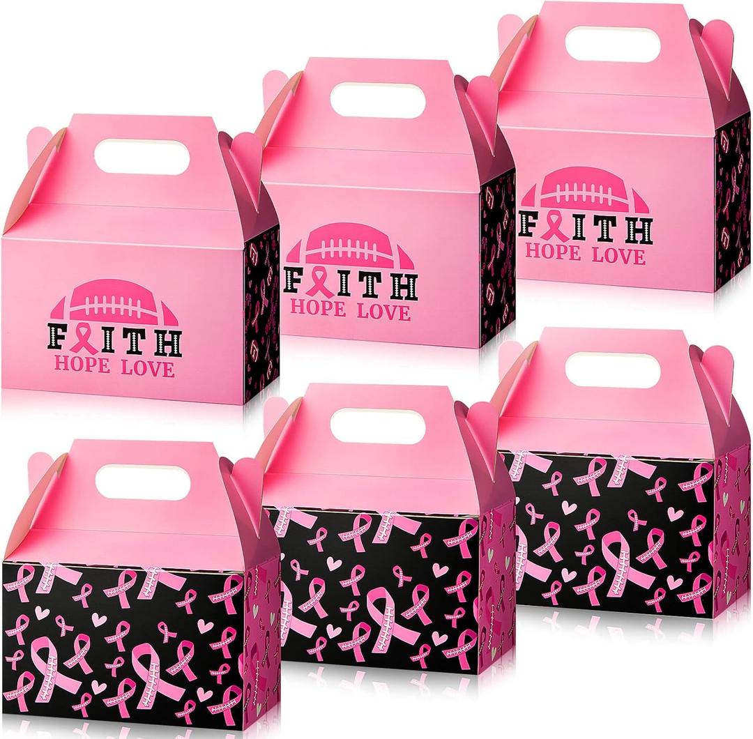 Faccito 72 Pcs Pink out Football Breast Cancer Awareness Gift Boxes Bag Faith Hope Ribbon Bow Treat Candy Cake Bakery Cookie Box for Office Women Lady Fundraiser Donation Charity Events Favors