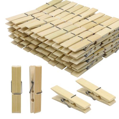 Qyueyue Natural Bamboo Clothespins 40-Pack Wooden Clothes Pins with Spring, 2.4 Inch Heavy Duty Rust Resistant Clips for Laundry, Crafts, Kitchen & Home Organization