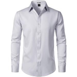 ZEROYAA Men's Wrinkle Free Long Sleeve Dress Shirt Business Casual Modern Slim Fit Button Down Shirts for Wedding and Office (Large, Light Grey)