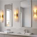 Alabaster Wall Sconce, Natural Marble Wall Light, Modern White Stone Wall Mounted Lighting Fixture for Bathroom Vanity, Bedroom, Living Room, Hallway, Stairs, Entryway (Gold, 2PCS)