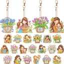 Huquary 24 Pcs Mother's Day Diamond Art Painting Keychains Kits 5D DIY Diamond Art Mother's Day Crafts Pendant Ornaments for Mom Grandma Flower Basket Mom and Child Charms for Birthday Decorations