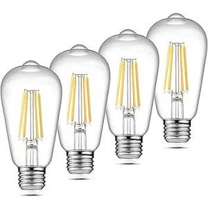 Ascher Vintage LED Edison Bulbs 6W, Equivalent 60W Incandescent, Non-Dimmable, Warm White 2700K, ST58 Antique LED Filament Bulbs with 80+ CRI, E26 Medium Base, Clear Glass, 6-Packs