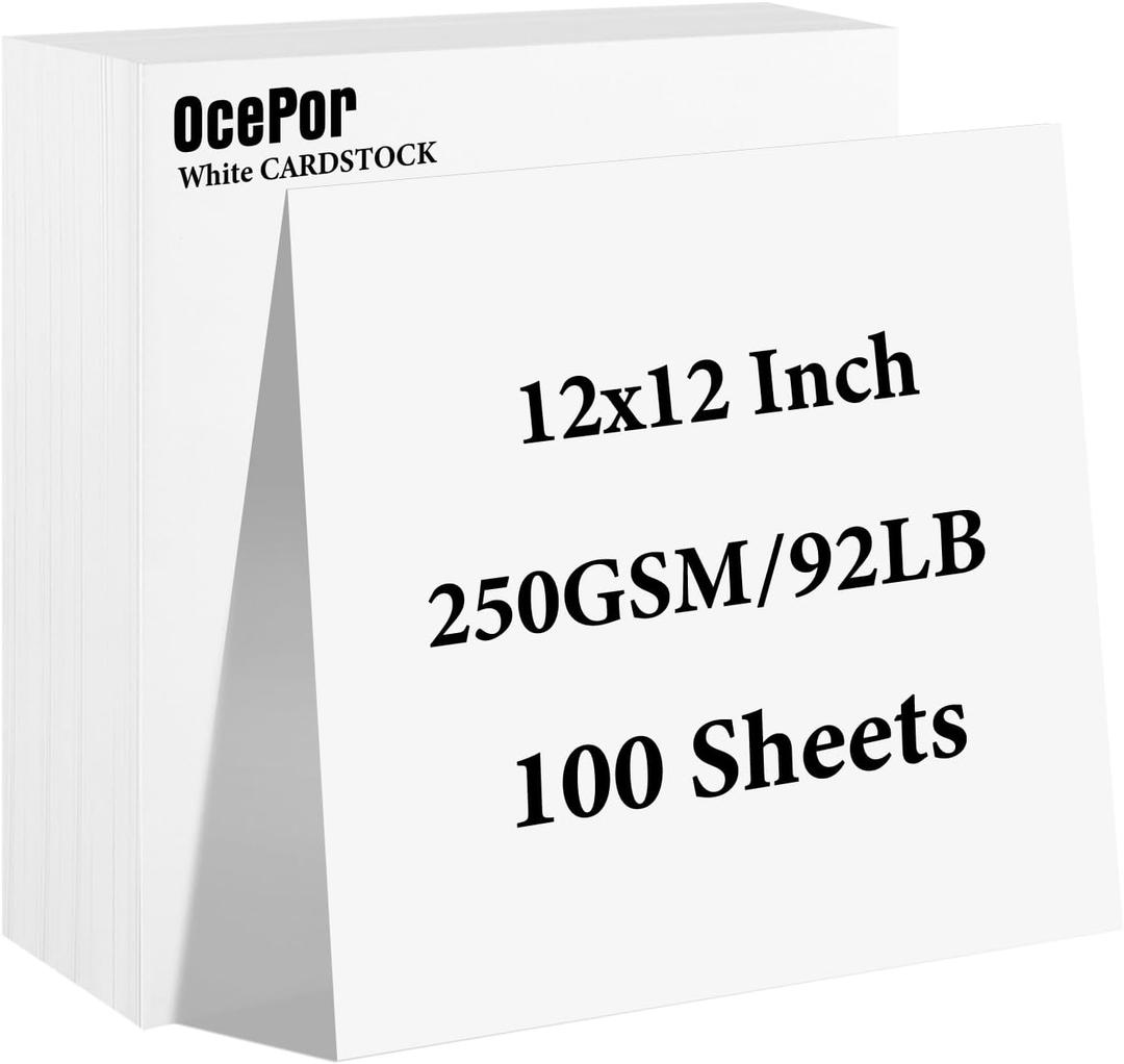 OcePor 100 Sheets White Cardstock 12 x 12, 92lb/250gsm Black Card Stock, Thick Card Stock Paper, Heavy Cardstock Paper for Printer, Resume, Scrapbooks, Art, Crafts, Business Cards