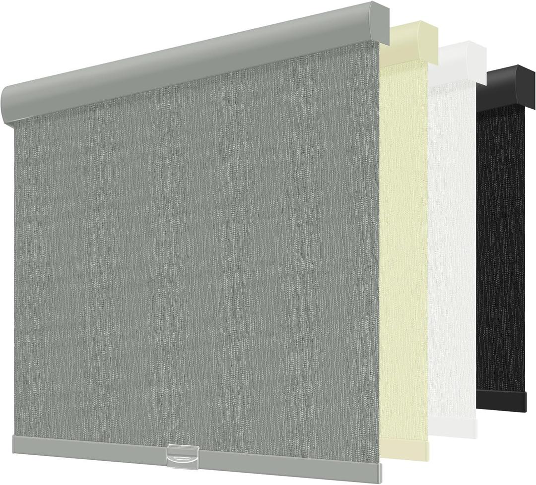 ChrisDowa Cordless Blackout Roller Shades for Windows, Striped Free-Stop Window Blinds with Privacy, Thermal Insulated Window Shades for Home, Office and Door. Grey, 30" W x 72" H