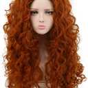 yuehong Womens Long Curly Orange Wig Red Curly Wig Heat Resistant Synthetic Fibers Fluffy Cosplay Costume Hair for Anime Party
