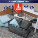 Hefty Large Flexible Tote with Breathable Mesh, Double Zipper, 2 Handles Ideal for Moving or Clothes & Apparel Storage, Alternative to Plastic Bin, Organizer or Container 2 Pack