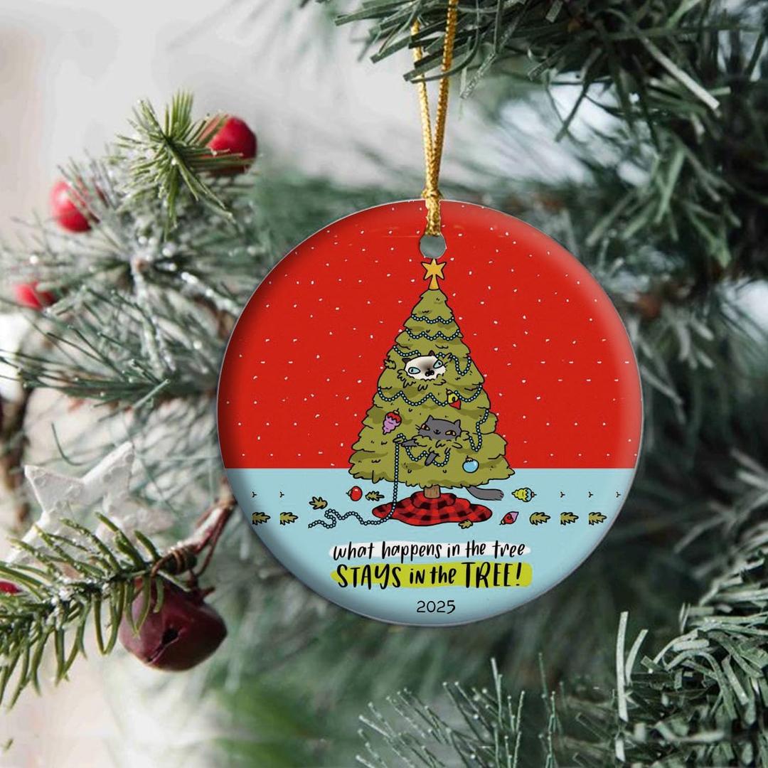 Funny Cat Lovers Christmas Ornament 2025 Pet Lover Cat Mom Gift Ceramic Keepsake Humorous Holiday Decor Feline Themed Present (T9)