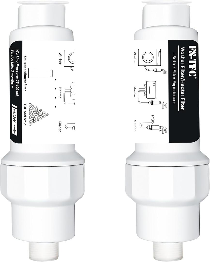 Inline Sediment Anti-Scale Filter Reusable 3/4" GHT Water Hose Filter for Washing Machine, Heater, Garden, RV,2PACK