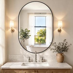 Bathroom Vanity Mirror for Over Sink, 36"x24" Black Oval Large Wall Mirror | HD Tempered Glass, Horizontal or Vertical Hanging & Leaning, Decor for Bathroom, Bedroom, Living Room, Entryway
