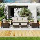 Chysenjujv 7 Piece Outdoor Patio Furniture Set, Wicker Rattan Sectional Sofa Set with Thick Cushions and High Backrest, All Weather Outdoor Conversation Set for Garden, Porch, Lawn, Poolside, Beige