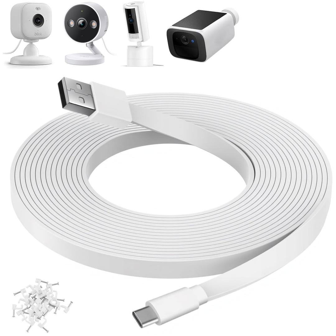 50FT USB C Power Cable for CCTV Camera,TP-Link Tapo C120,Ring Pan-Tilt Indoor Cam 2024 Release Camera ,Blink Mini2,Xiaomi Mi,eufy SoloCam S220/S340,C210,Long Flat USB C Extension Charging Cable