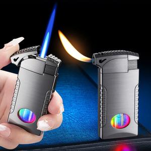 Cool Dual Flame Lighters, Butane Torch Lighter, Creative Lighters with Dual Flame Function and Visible Fuel Tank, Gas Refillable for Men Dad Husband (Fuel Not Included)