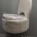 GREENSTELL Vanity Stool Chair with Storage and Folding Back, 15.7" x 15.7" x 19.5" Faux Fur Soft Ottoman for Adults, 4 Metal Legs with Anti-Slip Feet, Furry Padded Seat for Makeup, Bedroom, White