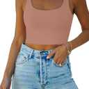 REORIA Womens Sexy Square Neck Double Lined Seamless Sleeveless Cropped Tank Yoga Crop Basic Tops (XX-Large, Sienna)
