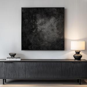 Framed Black Abstract Wall Art, Modern Canvas Prints Paintings Artwork for Walls, Square Minimalist All Black Pictures for Living Room, Hallway, Fireplace, Bedroom, Office, Bathroom Wall Decor (30L" x 30W", Inky)