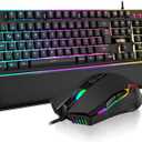 RedThunder K10 Gaming Keyboard and Mouse Set, QWERTZ DE Layout, Metal Plate and Wrist Rest, RGB Backlight and 7D with Ergonomic for PC Gamers (Black)