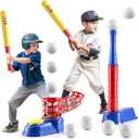 2 in 1 T Ball Sets for Kids 3-5,Tee Ball Set with 10 Balls,Step on Pitching Machine,Teeball Batting Tee,Baseball Toys Outdoor/Indoor Sport Toys Gift for 3 4 5 6 7 8 Year Old Kids Boys Girls