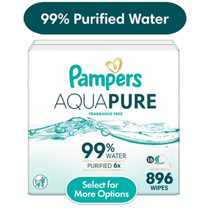 Pampers Aqua Pure Baby Wipes Unscented, 16-Pack, 896 Total Wipes