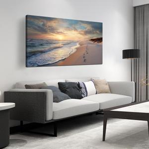 Ouzzlie Ocean Wall Art Blue Picture Art for Living Room, 48"L x 24"W