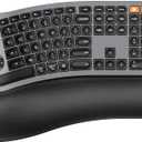ProtoArc Ergonomic Wireless Keyboard Mouse, EKM01 Plus Full Size Ergo Bluetooth Keyboard Mouse Combo, Split Design, Wrist Rest, Multi-Device, Rechargeable, for Windows/Mac OS (Space Gray)