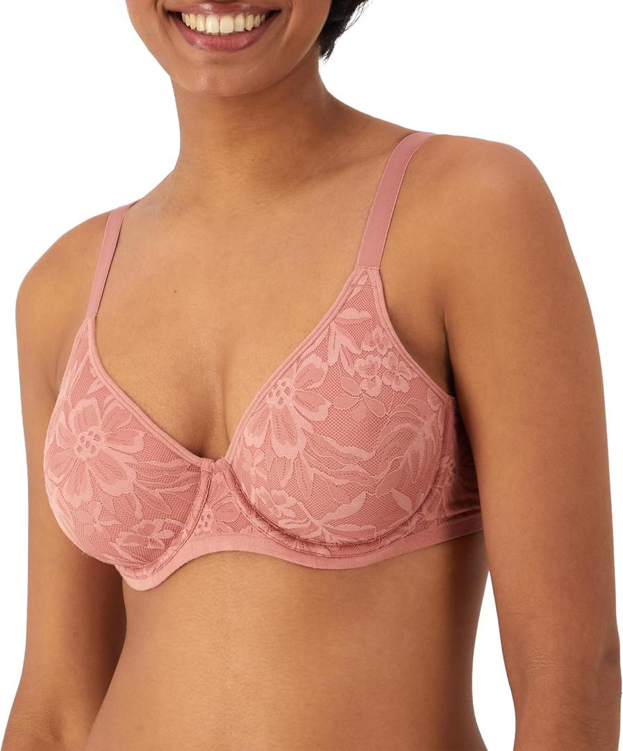 Bali Women's Breathe Lace Underwire Bra, Breathable 2-Ply Modal Bra, Convertible Straps (34DD, Misted Rose)
