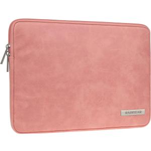 RAINYEAR 13 Inch Laptop Sleeve PU Suede Leather Case Water Resistant Cover Carrying Bag Compatible with 13.3" MacBook Air/Pro A3113 A3240 A2338 A2681 A2337 A2159 A2179 A2251 A2289(Coral)
