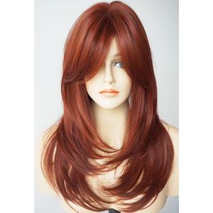 Long Layered Shoulder Length Copper brown wig Synthetic Hair Fiber Multicolor Wigs for White Women