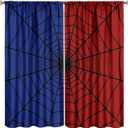 Super Hero Spider Web Window Curtains for Kids, Black Spiderweb Window Treatments Kids Red Blue Curtain Drapes for Boys Girls Baby Toddler Children Bedroom Playroom W42xL54in (Decor)