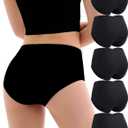 Women's Cotton Underwear High Waisted Briefs Full Coverage Soft Breathable Panties 5 Pack (X-Large)