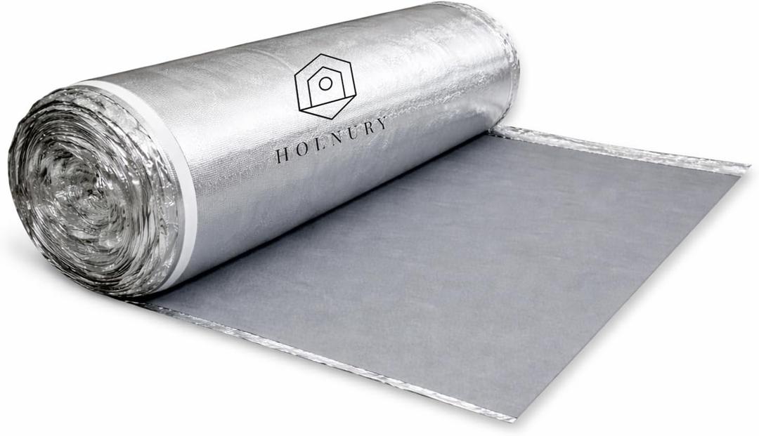 3-in-1 Acoustic Premium Floor Underlayment - 200 sqft Roll - 3mm Thick EVA with Silver Foil Vapor Barrier - Moisture Barrier, Thermal Insulation, Sound Insulation (Green Protect)