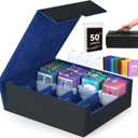 4-Row3200+ Trading Card Storage Box, Card Organizer Holder With 50 Sleeves & 24 Dividers, Case Fit for Mtg Tcg Magic Commander Deck Playing Cards, Deck Box for Baseball Sport Card (Blue)