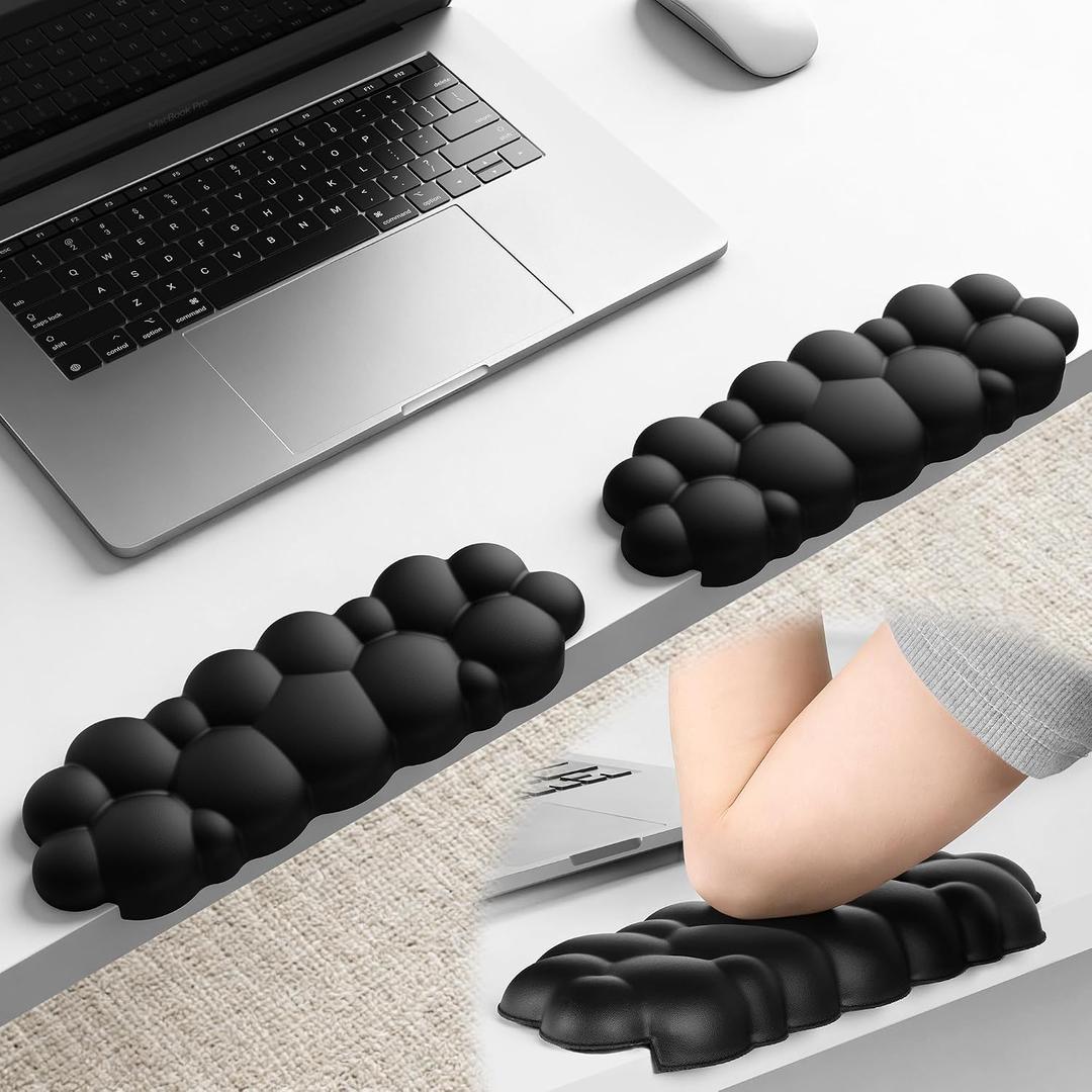 Laborio Elbow Pad for Desk, 2-Pack L-Shaped Desk Edge Arm Rest Cloud Wrist Rest, Non-Slip Memory Foam Wrist Pads, White Wrist Support for Keyboard, Mouse, Laptop