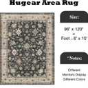 HUGEAR Area Rug 8x10 Vintage Black Machine Washable Living Room Rugs Distressed Retro Floral Vacuumable Low Pile Carpet Bedroom Office Dining Farmhouse Playroom Non Slip