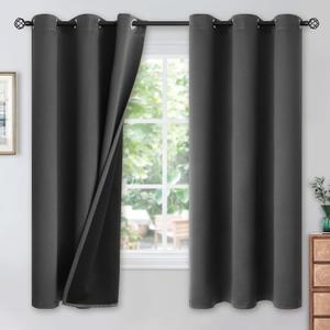 YoungsTex Dark Grey 100% Insulated Blackout Curtains 63 Inches Long for Bedroom Room Darkening Thermal Black Out Window Drapes with Grommet, 2 Panels, 42 x 63 Inch