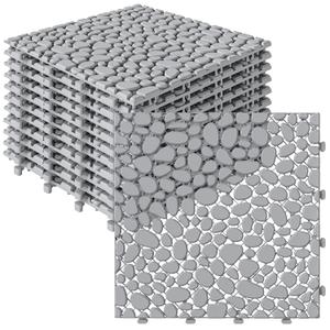 Rovibek 12PCS Plastic Interlocking Deck Tiles, 12"x12" Plastic Deck Tiles Outdoor All Weather, Non-Slip Drainage Plastic Floor Tiles, Waterproof Tile for Patio Bathroom Balcony Backyard, Pebble Gray