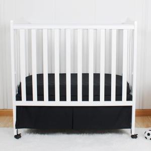 CaSaJa Mini Black Crib Skirt Pleated, Silk-Looking Soft Microfiber Baby Bed Skirt with Durable Platform for Mini and Portable Cribs 24" X 38", 12" Generous Drop Dust Ruffle, Machine Washable, Black