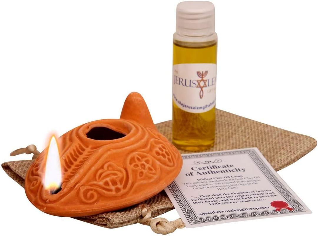 Biblical Herodian Clay Oil Lamp & Bethlehem Olive Oil  Authentic Replica with Gift Bag & Certificate  Perfect Christian, Judaica, or Hanukkah Gift