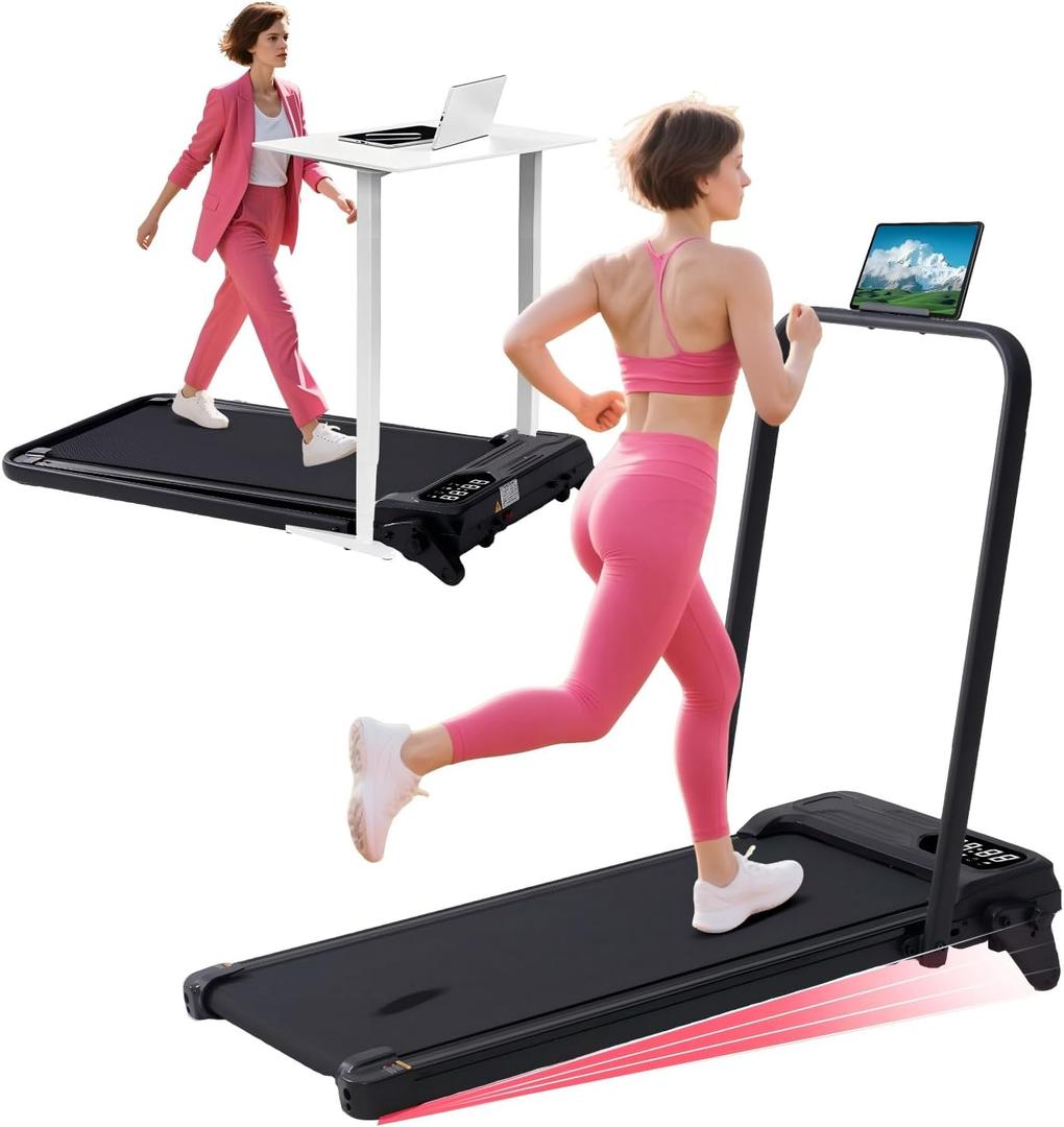 Portable Treadmill with Handles & Adjustable Incline, 3.5HP Compact Walking Pad Treadmill with Handle Bar, 0.6-7.6MPH Electric Small Under Desk Treadmills for Home Small Spaces, 350LBS Walking Pads