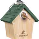 Kingsyard Wooden Bird House with Predator Guard, Wren Bird Nesting for Outdoor, Garden Patio Nest Box for Wild Bird Watching, Green