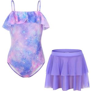 Girls One Piece Swimsuit with Mesh Skirt Printing Bathing Suit Swimwear, (4-5 Years, Lavender) Girls One Piece Swimsuit with Mesh Skirt Printing Bathing Suit Swimwear, (4-5 Years, Lavender)