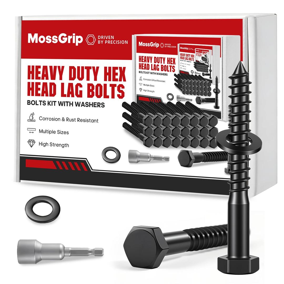 (25 Sets) 3/8" x 1-1/2" Hex Head Lag Screws, Heavy Duty Lag Bolts with Washers, Black Zinc Plated Furniture Screws for Fence, Furniture Installation & Wood Construction