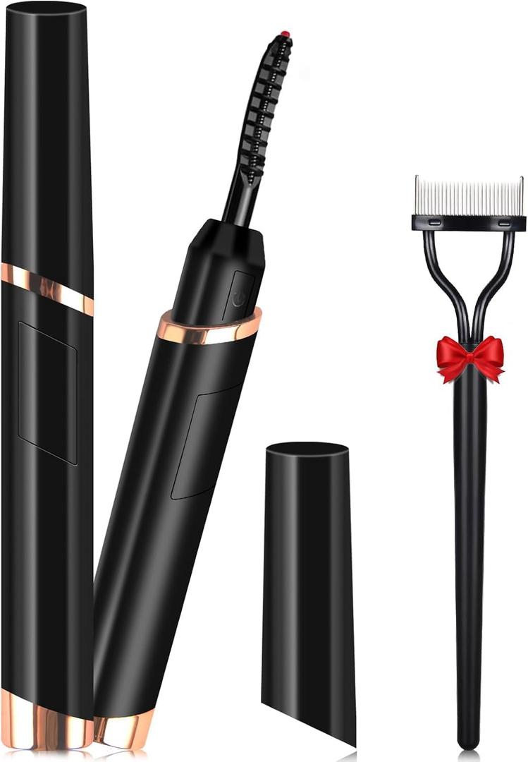 Heated Eyelash Curler for Women - Rechargeable Electric Eyelash Curler with 4 Heat Settings,Long-Lasting Curling Tool Includes Eyelash Brush,LED Display,Best for Women's Makeup (Black)