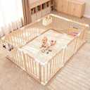 M MEEPO Foldable Wooden Baby Playpen, Adjustable Safety Playpen, 86x57x25in
Adjustable Shape & Size with 2-Pack Storage Bags, Nature Pine Wood, for Infant, Toddler, Safety Lock Door, Build in Toys