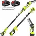 Supstable 2-in-1 Cordless Pole Saw & Mini Chainsaw, 6" & 8" Brushless Dual-Blade with 2×4000mAh Batteries and a Telescopic Pole, Extendable to 15ft for Effortless Tree Cutting & Branch Trimming