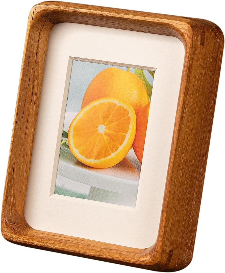 3x4 Picture Frame with 2x3 Mat - Solid Teak Wood small Cute Frame, Wall & Tabletop Display for Family Photos & Wedding Dcor (3x4,Teak)