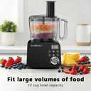 Smart Food Processor and Vegetable Chopper, 6 Automatic Functions, BPA Free, Stainless Steel Blades, 12 Cup Bowl, 600-Watt Motor, Black
