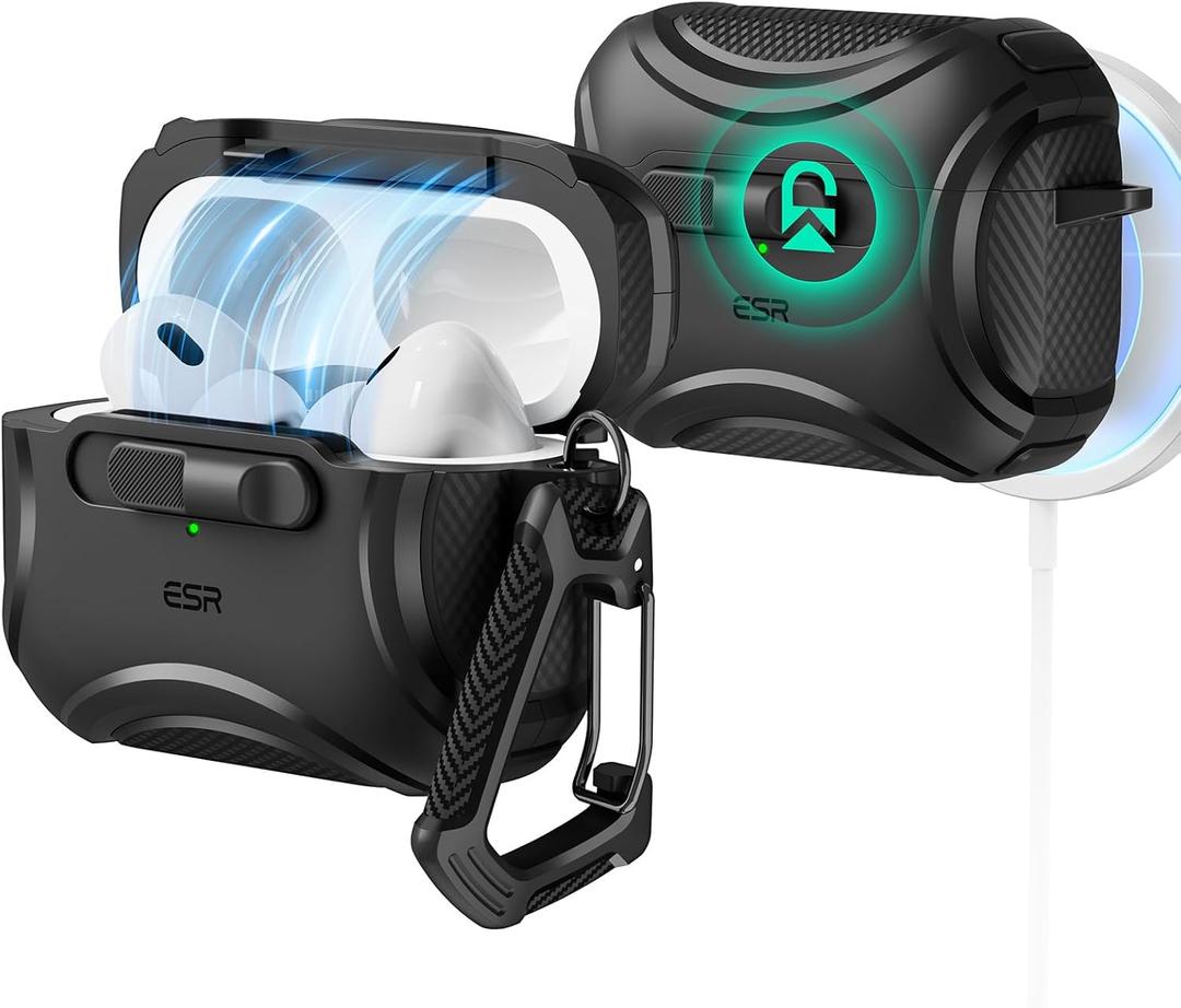 ESR for AirPods Pro 2 Case (2023/2022/2019, 2nd/1st Gen), Compatible with AirPods Pro 2nd Generation (USB-C/Lightning Cable), Effortless MagSafe, Drop-Proof Lock, Easy Open, Cyber Series, Black | 2023, 2022, 2019, 2nd Gen, 1st Gen, USB-C