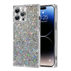 PERRKLD Luxury Glitter for iPhone 14 Pro Max Rectangle Bling Case, Silver