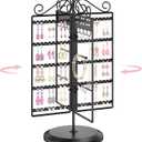 MODOWEY Rotating Jewelry Holder Organizer Stand, 250 Hole and Groove Stud Dangle Earring Display Metal Rack, 10 Hook Necklace Tree for Bracelet Ring Storage, Compact Multi-Use Tower for Women, Black